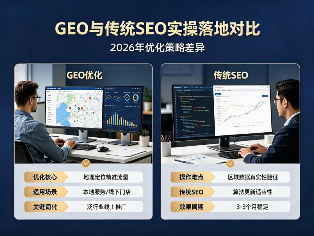 Geo和传统Seo的区别是什么？2026 优化师实操落地全对比